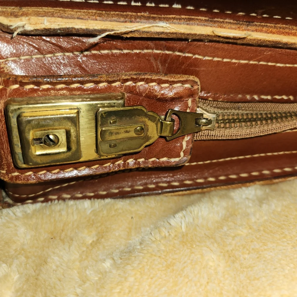 Vintage 1940s 1950s Brown Top Grain Cowhide Leather Portfolio Briefcase by Rexbi